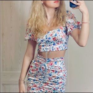 Sold For Love and Lemons Juliet romantic floral mini bodycon skirt with ribbon